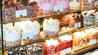 Carlo's Bakery in Port Credit | Cakes in the display case at Carlo's Bakery