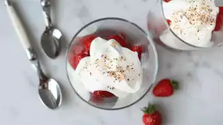 strawberry dessert with almond cream sauce