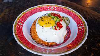 Korean restaurants Toronto | A dish topped with an egg at OddSeoul