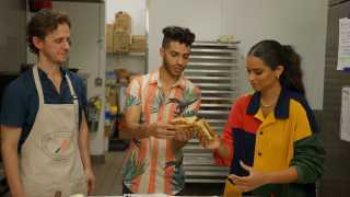 Mena Massoud | Aladdin actor Mena Massoud with a chef and Lilly Singh