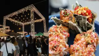 The Street Eats night market next to a dish being served