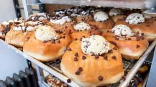Best vegan cafés and bakeries | A tray of donuts at Machino Donuts