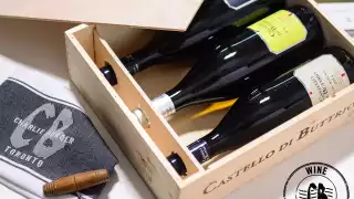 A box of three wines from Charlie's Burgers