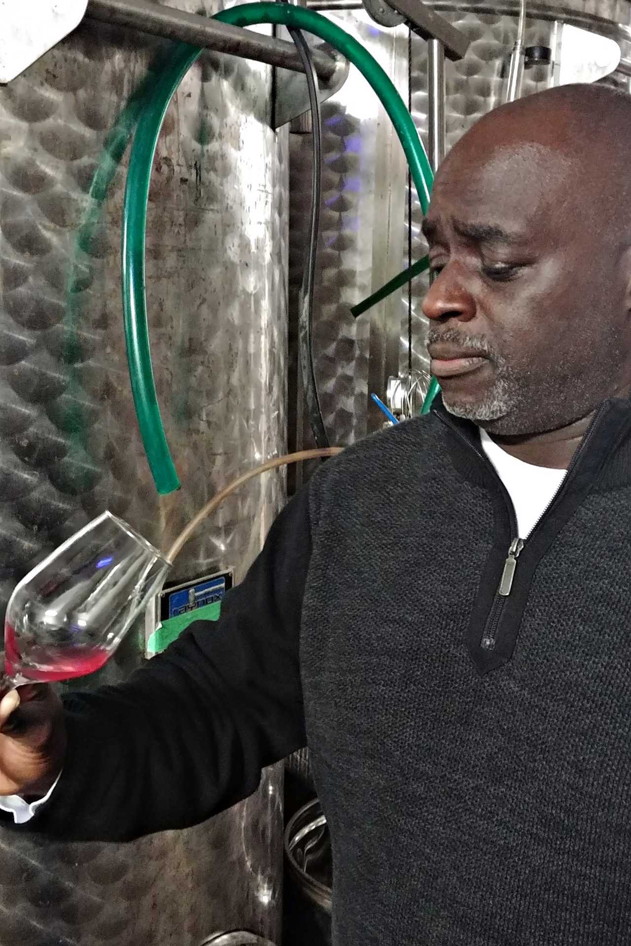 Nyarai Cellars' Steve Byfield testing wine