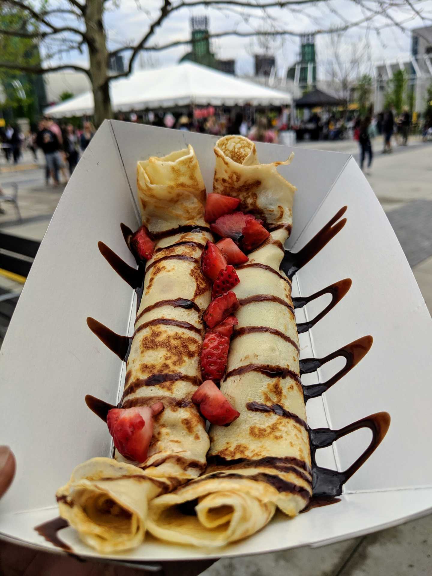 Brunch Fest | Crepes drizzled with chocolate and topped with strawberries