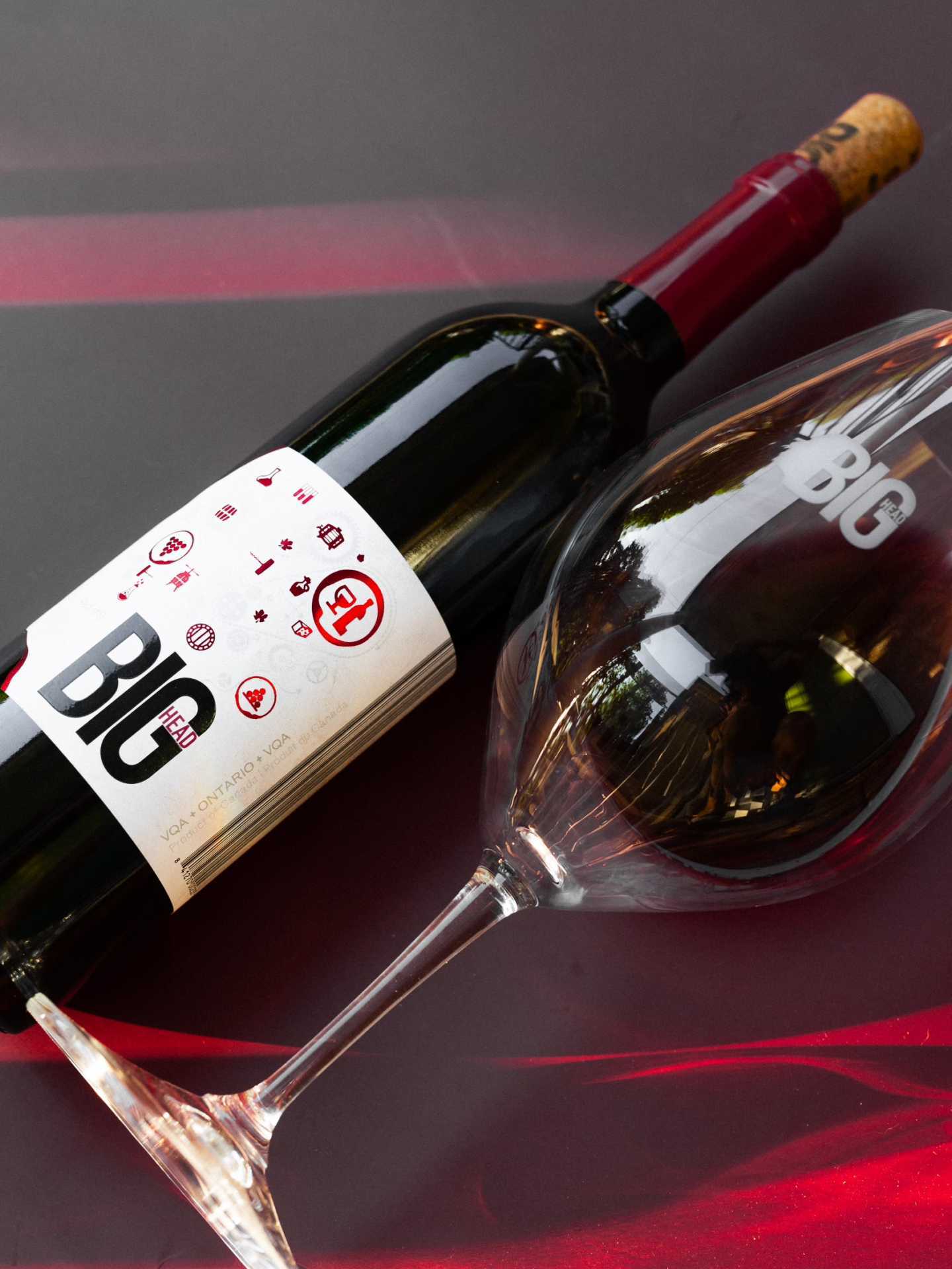 Ontario Wine Awards | A bottle of Big Head wine and a glass