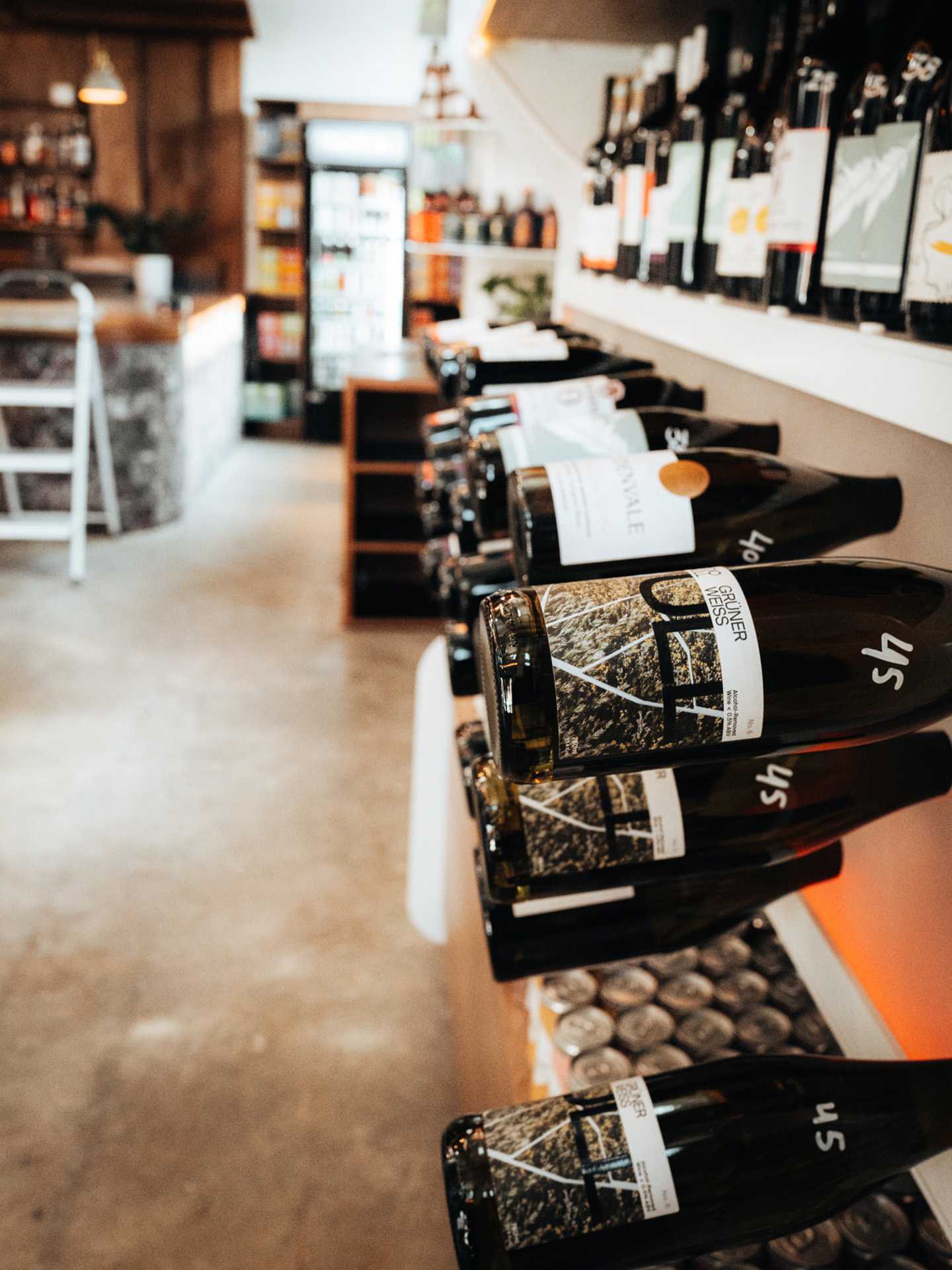 Non-alcoholic wine bottles at Sobr Market in Toronto