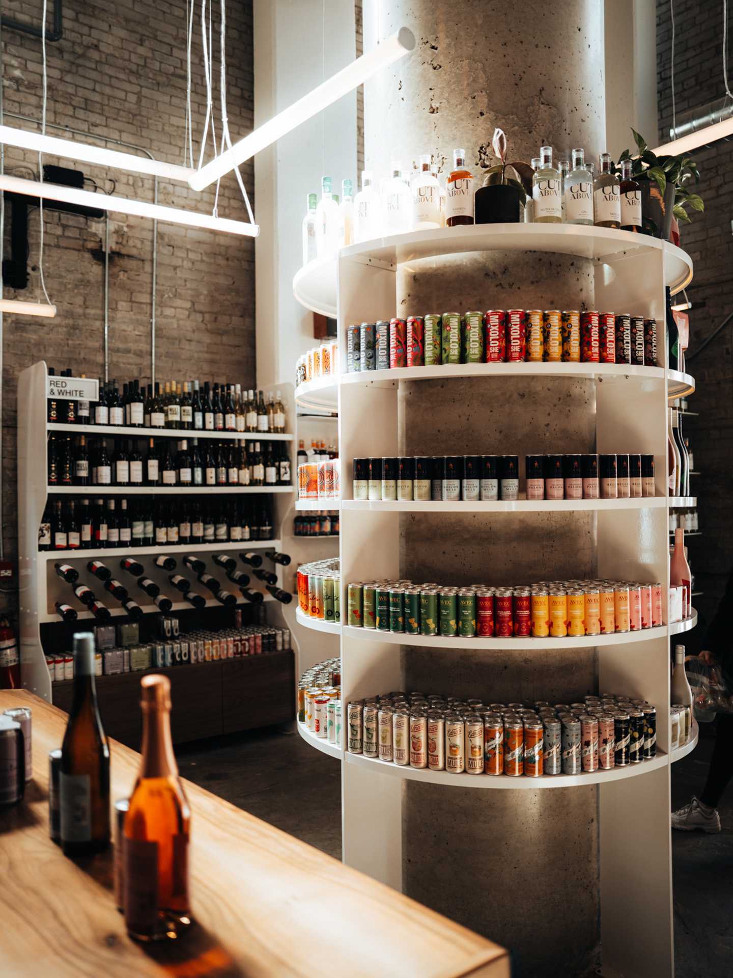 Shelves full of non-alcoholic bottles at Sobr Market in Toronto