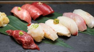 The best sushi in Toronto | Assorted nigiri sushi on a leaf at JaBistro