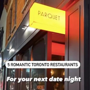 The exterior of Parquet restaurant with the text 5 romantic restaurants