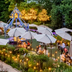 A patio with string lights in Toronto