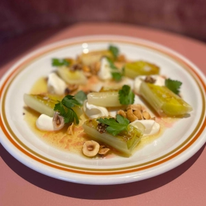A plate of vegetables and sauce at The Rosebud
