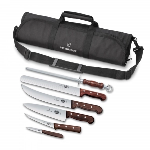 A seven-piece set of knives and a knife sharpener from Victorinox