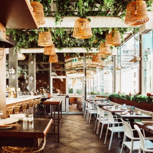 The breezy rooftop patio at Baro
