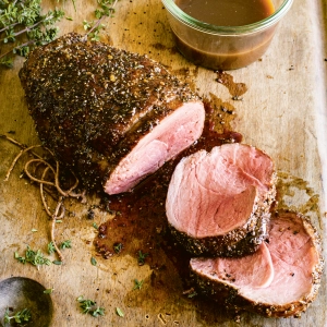 Mushroom- Rubbed Roast Venison au Jus