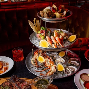 A seafood tower at Maxime's