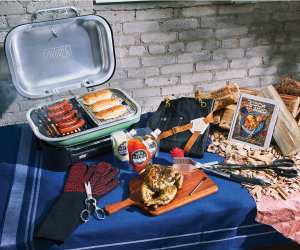 A barbecue prize pack including a new Weber Lumin Electric Grill, fancy barbecue accessories, an all-purpose apron and more