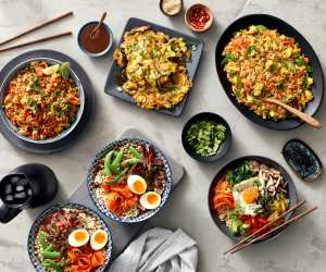 Egg recipes for dinner | Pad Thai, spicy beef ramen, fried rice and bibimbap in a spread with other dishes made with eggs
