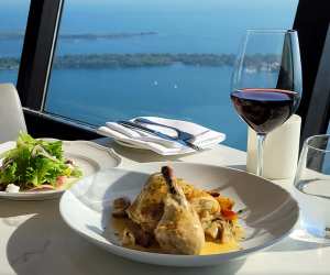 A meal and a drink with a view at 360 Restaurant inside the CN Tower