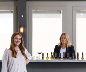 Domaine Queylus | Assistant winemaker Brooke Husband and head winemaker Kelly Mason inside Domaine Queylus's tasting room